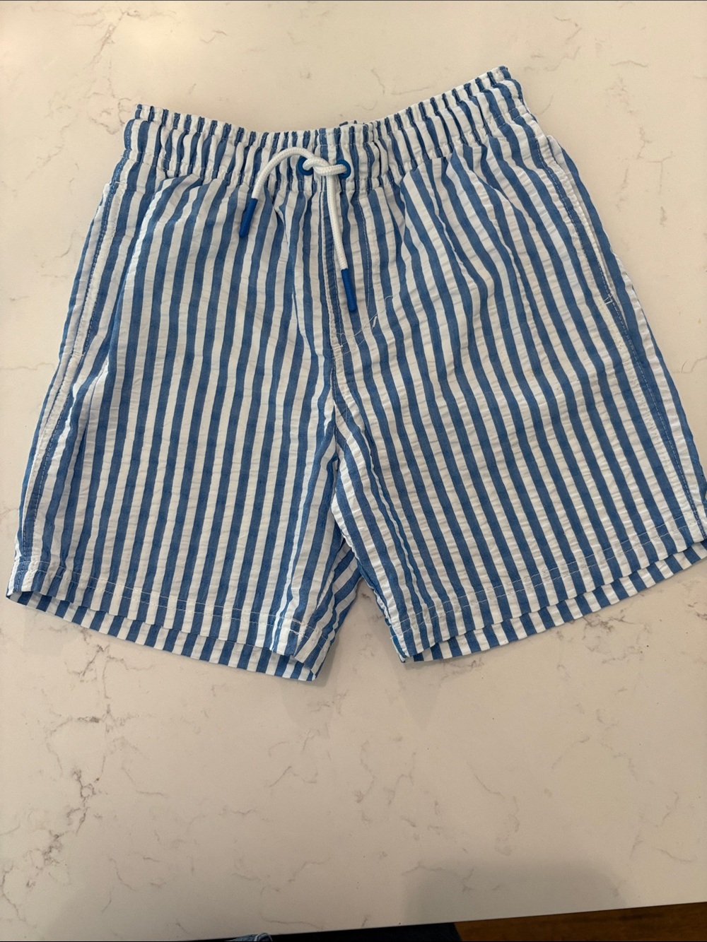 Cat & Jack Blue and White Sear-sucker Drawstring Swim Trunks. NWOT